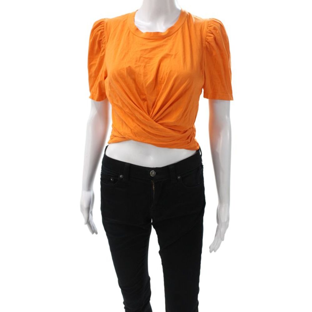 A.L.C. Womens Cropped Orange Cotton Crew Neck T-Shirt Short Sleeve Size S